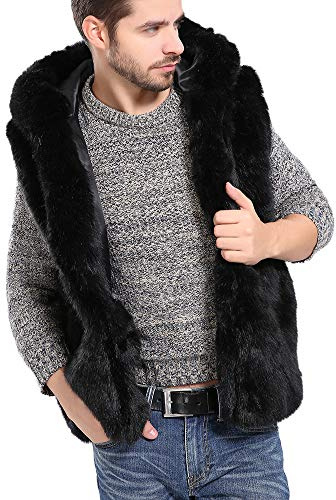 Homme Gilet en Fausse Fourrure Veste sans Manches Personnalité Outwear Manteau Chaud Gilets À Capuche