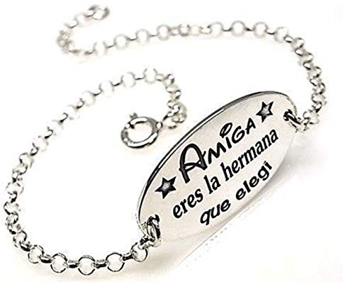 Minoplata Pulsera Plata de Ley 925 con Mensaje Amiga Eres la Hermana Que elegí Ideal para Hacer cumpleaños, Navidad o Reyes
