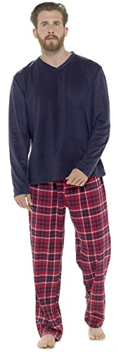Style It Up SIU31003-Mens Warm Pyjamas Sets Long sleeve Brushed Thermal Nightwear Loungewear PJs Cosy (Navy W/Check Pants, Large)