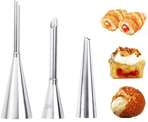 Set di 3 ugelli per sacchetti di tubazioni in acciaio inox per cupcake e decorazioni per torte, per pasta sfoglia e pasticcere, ugelli per tubazioni