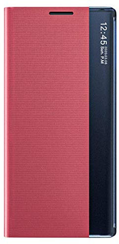 TANYO Smart View Schutzhülle für Samsung Galaxy Note 20 (5G/4G), Prime Schutzhülle mit Klappdeckel mit transparentem Sichtfenster, elegant, Spiegel, Flip Case Cover mit Faltbarer Standfunktion – Rosa