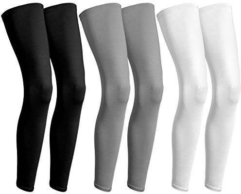 Geyoga 3 Pairs Compression Leg Sleeves Full Length Long Knee UV Protection Sleeves for Outdoor Sports Cycling Football(Black, White, Grey, Medium)