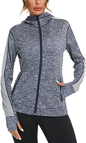 Wayleb Sudadera Mujer con Cremallera Chaquetas Deportivas con Capucha Chaqueta de Deporte con Agujeros para los Pulgares para Running Fitness