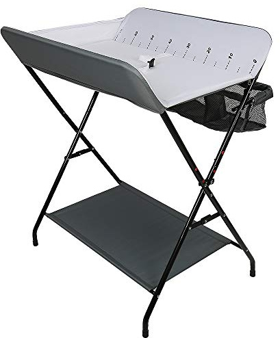 Cambiador plegable y móvil, Cambiador para bebés con medida, Mesa para cambiar pañales aprox. 79×55,5×96 cm (Gris-blanco)