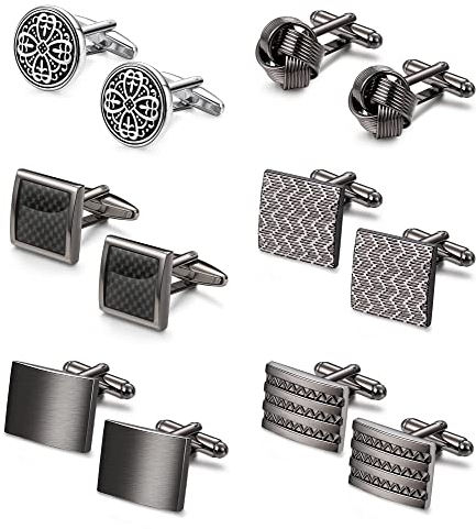 YADOCA 6 Paires Boutons de Manchette Classiques pour Hommes Personnalisés Noir Mariage Affaires Tuxedo Chemise Boutons de Manchette Ensemble avec Boîte-Cadeau