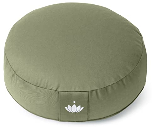 Lotuscrafts® Meditationskissen mit 10 cm Sitzhöhe, extra niedrig, Yoga Kissen mit Dinkelfüllung, Yogakissen Rund, Bodenkissen Rund, Yogakissen Meditationskissen, Bezug waschbar, GOTS Zertifiziert
