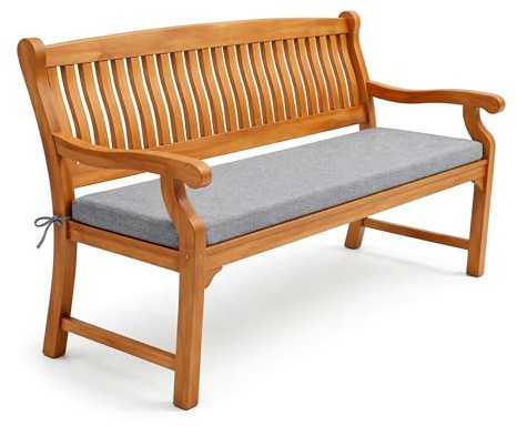 POKAR Cojín de Banco 160x50 cm | Funda Extraíble y Cintas Antideslizantes | Asiento para Banco de Jardín, Columpio y Silla | Interior y Exterior | Oeko-Tex Gris