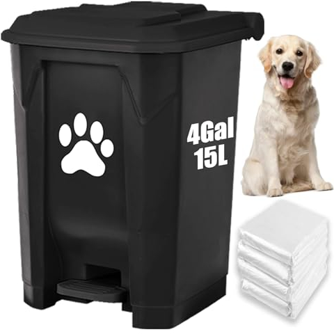 tebiete Dog Poop Trash Can Outdoors Pet Waste Station with Lid Dog Waste Disposal Container with Removable Inner Bin Bucket Hands-Free Pedal Garden Yard Home with Waste Bags, Black