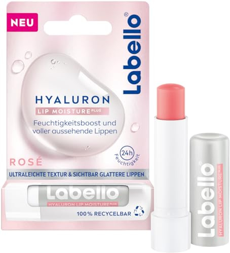 Labello Lippenpflegestift mit Hyaluronsäure für 24h Feuchtigkeit, Lippenbalsam mit Menthol und ultraleichter Textur, unterstreicht die natürliche Lippenfarbe, Hyaluron Lip Moisture Plus Rosé (5,2 ml)