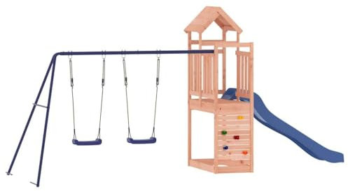 vidaXL Outdoor Playset - Adventure-Filled Playground with Solid Wood Douglas Construction, Featuring Rockwall, Wave Slide, Double Swing Set & Sandpit