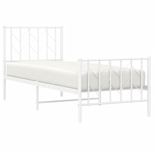 vidaXL Sängram med huvudgavel och fotgavel vit metall 75x190 cm, säng, metallsäng, metall sängram, sängar, metallsängar, metall sängramar, gästsäng