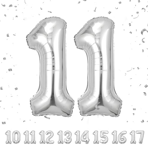 Palloncini Compleanno 11 anni Argento -101 CM Palloncino Numero 11 Gonfiabile in Foil -Decorazioni Compleanno di un uomo donna- Vola con l'Elio