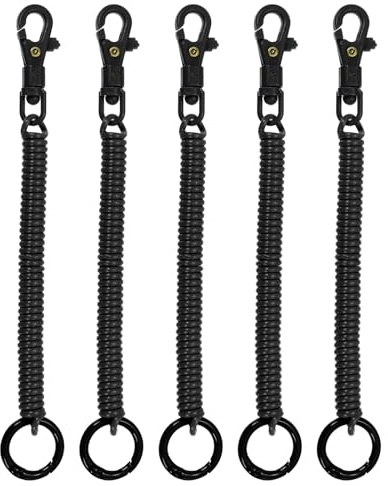 PATIKIL 5 Piezas Llavero Retráctil de Muelles En Espiral 18cm Negro | Sujetadores de Cadena de Llaves Antipérdida, con Mosquetón de Plástico, para Llaves Y Cartera