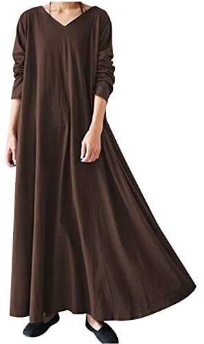 Abiti a maniche lunghe per donna casual larghi maxi abiti da donna tinta unita con scollo a V vestito maglione camicia da notte autunno inverno taglie forti comodo abbigliamento da casa loungewear