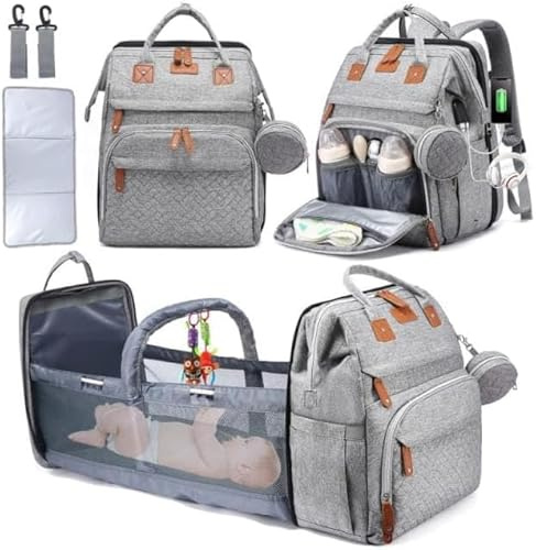 GO-BABY Baby changing bag & Mummy Shoulder Bag, Baby Diaper Backpack with Portable Changing Mat, Pacifier Holder and Stroller Straps Multi-Functional Travel Bag for Boys & Girls