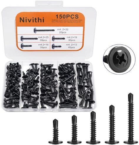 Nivithi SR42K 150x 410 M4.2 mm Vis Autoforeuse Métal–Vis Autoforeuse Métal–Vis Autoperforante Cruciforme Tête Ronde–Vis en Acier ydable pour Bois,Tôle et Plastique–Polyvalentes et Durables