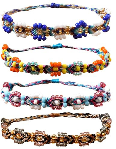 KEYMIX Mauvais Œil Bracelets, 4 PCS Perles D'amitié Bracelet fait à la main, Bohème Couple Bracelet Multicolore Surfeur Bracelets Porte Bonheur Pour Femmes Hommes Enfants