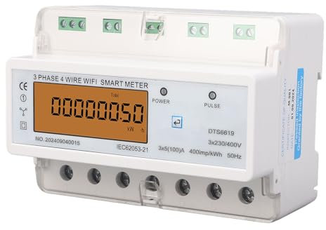 WiFi de Tres Fases, Pantalla Retroiluminada, Control de Aplicaciones, Contador de Energía Inteligente en 3x230V 400VAC 3x5 (100) Riel Ferroviario (100)