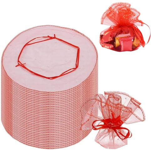 SWYSGS 50 pcs tulle drag es Voile de Tulle Rond Organza Pailleté Sachet Bonbons Pochette Dragées Bijoux Perle Cadeau Faveur Invités Décoration Mariage Baptême Fête (Dia 26cm, Blanc)