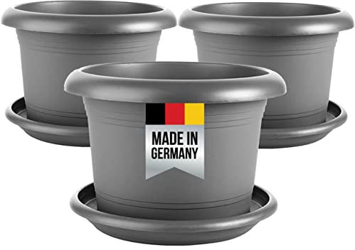 Centi 3er Set XXL-Pflanzentraum: 50 cm Blumentopf Groß in Anthrazit - Wetterfester Deutscher Premium-Pflanzkübel mit Untersetzer für draußen!