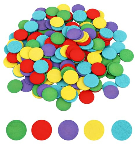 YAYODS 300 stycken, 6 färger, träplattor, runda – Ø 2,5 cm pokerchips träkonfetti – värdemärken, pokerchips – trächips bingo-kort – räknechips matematik räkning – tomma spelfigurer för brädspel