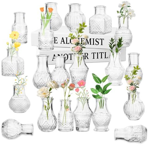 Mini Vaso di Fiori in Vetro Trasparente - Set di 20 Piccoli Vasi per Decorazioni Vintage, Matrimonio e Feste in Casa