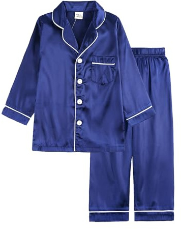 HahaNice Girls Boys Pyjamas Silk Solid Color Satin Nightwear Button-Down Kids Pjs 2-13Y