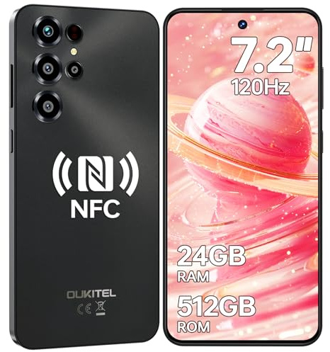 OUKITEL C68 Telephone Portable Pas Cher - 7.2 HD+ 120Hz Smartphone Pas Cher, 24Go +512Go/TF 1To Téléphone Android 15, 6000mAh Smartphone Débloqué, 64MP+8MP, NFC/4G Dual SIM/Face ID/Fingerprint/GPS