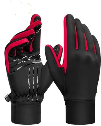 WMAMBZNDHP Guantes de Invierno for Hombre y Mujer, Guantes térmicos Forro Polar for Ciclismo, montaña con Pantalla táctil Dedos completos(Black Red,XXL)