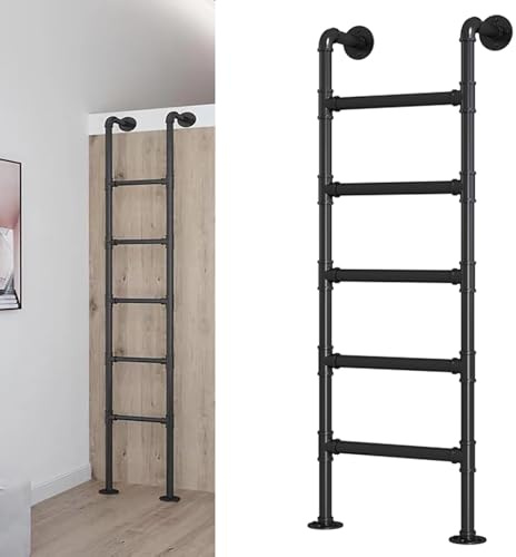 ZENSTYW Trappa med 5 steg, våningssängar, väggmonterad trappa, nödsituationsstege för källarfönster, för bibliotek, lager, broar (165 cm/65 tum)