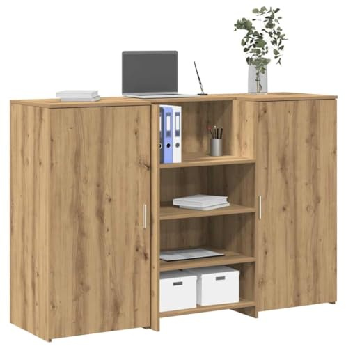 Kaloriko mottagningsbänk artisan-ek trämaterial 155 x 50 x 103,5 cm diskbänk kontor arbetsplats receptionsdisk förvaringsutrymme skåp praktiskt mångsidigt robust