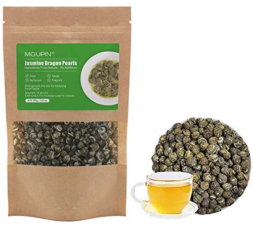 Jasmine Dragon Pearls,MQUPIN Loose Leaf Green Tea 100% Natural Floral Scented Hand Rolled,Jasmine Green Tea with Pleasant Great Aroma and Tonic Effect(200g)