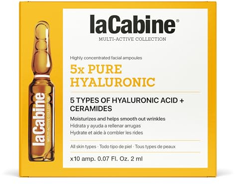 LACABINE Ampollas 5x Pure Hyaluronic 10x2ml | 5 Tipos de Ácido Hialurónico | Hidratación Multicapa y Efecto Relleno | Con Ceramidas | Piel Firme, Suave y Rejuvenecida