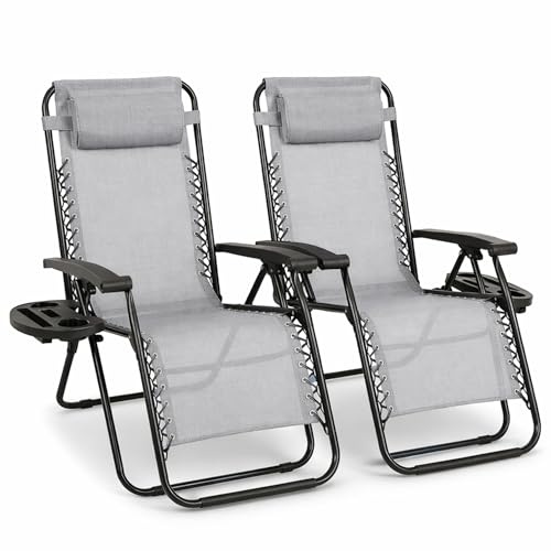 Straame Zero Gravity Chairs Set of 2,Folding Reclining Garden Chairs, Textilene Outdoor Chair, Lockable 170° Sun Loungers for Garden, Steel Frame, 150 kg Max Load (Classic, Grey)