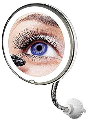 whiteswan Specchio Ingranditore 10X Con Luce, Rotazione A 360 ° E Collo D'Oca Flessibile, Ideale Per Trucco E Camera, 165,5 x 165,5 mm (6,51 x 6,51 Pollici), Da Tavolo