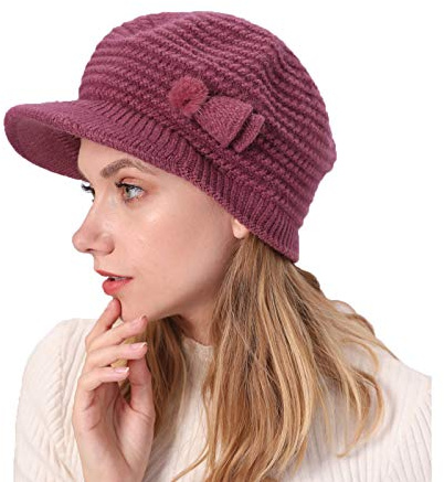 YAMEE Gorro Invierno Mujer,Gorro de Punto con Visera,Boinas Slouch Beanie Elegante,Sombrero Invierno Cálido Gorras
