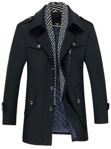 Allthemen herr vinterrock slim fit medellång ullrock varm business, Mörkblå, XL