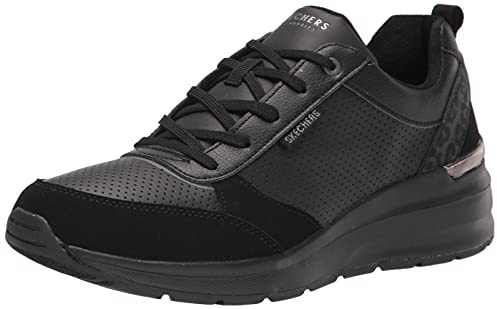 Skechers Women's Billion Subtle Spots Sneaker, Black Duraleather/Black Leopard Trim, 6 UK