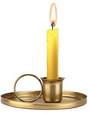 Lazimin Retro Candle Holder, Cute Old Fashioned Design Handle Candle Holder Ornament Home Decoration with Circular Leak-proof Measure(gold)
