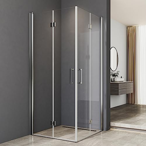 Duschkabine Drehfalttür 120x90cm Eckeinstieg mit Doppel Falttüren 6mm NANO Beschichtung ESG Glas 180º Falttürkabine Duschabtrennung Dusche Duschwand Höhe 195 cm ohne Duschtasse