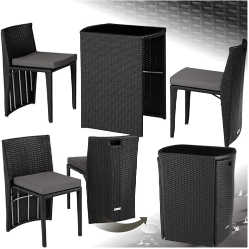 tectake® Set in Rattan Bistrot Amburgo, Comodi Cuscini Idrorepellenti, Telaio Robusto in Alluminio, Set Bistrot Ideale per Esterni, Design Elegante, Pronto all'Uso - nero
