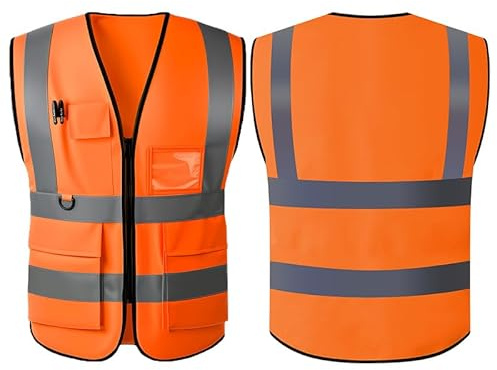 Hi Vis Vests for Women Men High Visibility Reflective Safety Security Vest with Pockets Zipper Front Meets ANSI/ISEA Standards (Orange, XL)