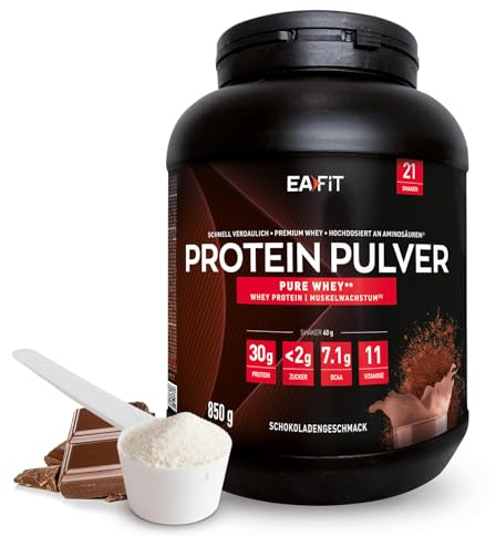 Proteine in Polvere Whey 850 g Gusto Cioccolato | 30 g per Shaker Proteine | Whey Protein Concentrate e Isolate | BCAA + L-Glutammina + Taurina | Integratore per Massa Muscolare | Con 11 Vitamine