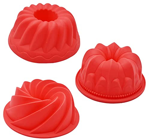 Oneroomone 3 Stücke Silikon Backformen - Gugelhupfform, Ringkuchenform für Brot, Desserts und Gelees Backen (Rot)