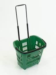 Retail Shop SUPERMARKETS 5 Tier Stacking Metal Baskets (1 X GREEN WHEELY SHOPPING BASKET)