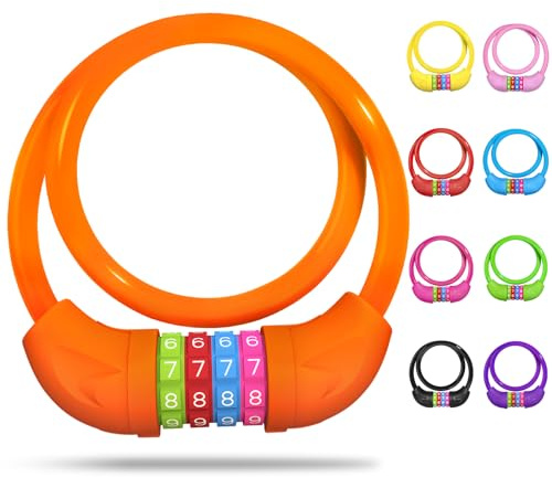SPGOOD Barncykellås med 4-siffrig kod och 10 mm stålvajer(Orange)