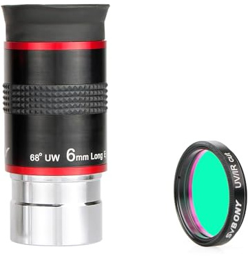 SVBONY Telescope Eyepiece, 68 Degree Ultra Wide Angle Eyepiece 6mm, Bundle with 1.25 inches UV IR Cut Block Filter
