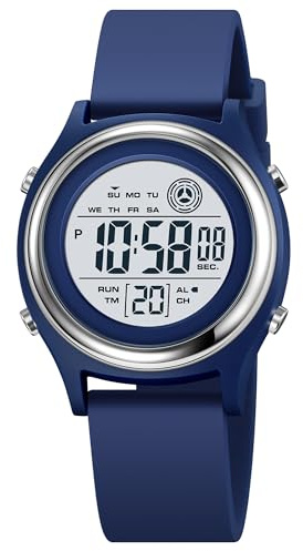 findtime Montre numérique pour femme - Montre numérique étanche avec bracelet en caoutchouc souple et écran LED