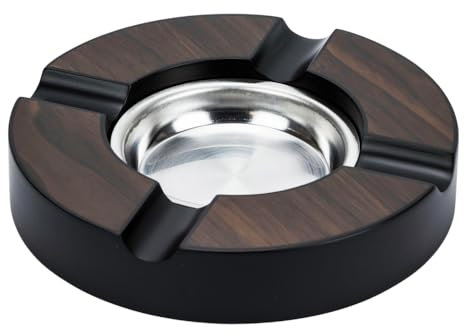 Zigarrenascher rund Walnut Finish matt mit 4 Ablagen Höhe 3cm - Durchmesser 16cm - mit Metalleinsatz