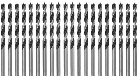 QUARKZMAN 20 Stück Holzbohrer 4mm (10/64) Durchmesser Gerader Rund Schaft Bohrer Metrisch Brad Point 2 Bohrtiefe Spiral Twist Bohrer für Schreiner Holzbearbeitung Kunststoff Gummi